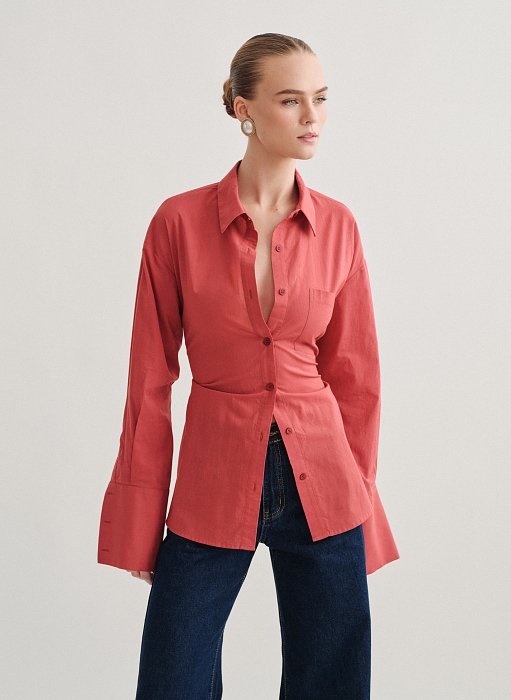 Γυναικείο πουκάμισο ποπλίνα με αποσπώμενη ζώνη