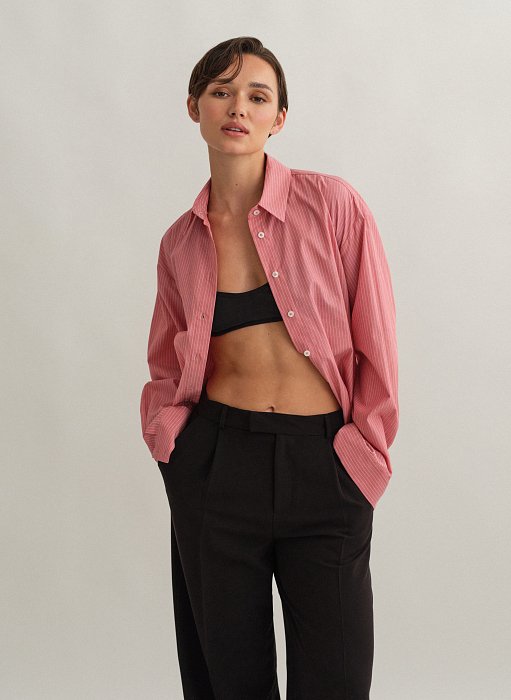 Γυναικείο oversized ριγέ πουκάμισο ποπλίνα