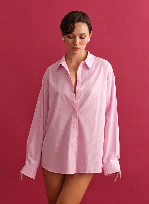 Γυναικείο oversized ριγέ πουκάμισο ποπλίνα