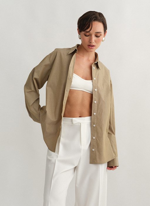 Γυναικείο oversized ριγέ πουκάμισο ποπλίνα