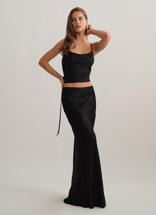 Γυναικεία σατέν ζακάρ maxi φούστα