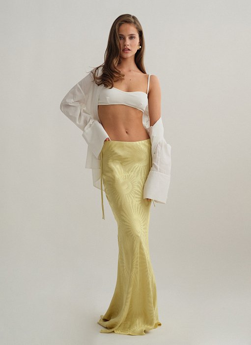 Γυναικεία σατέν ζακάρ maxi φούστα