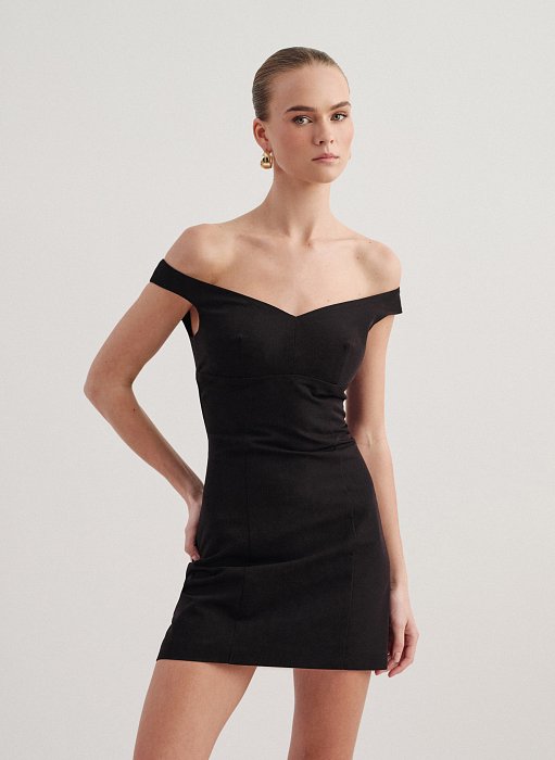 Γυναικείο υφασμάτινο off-shoulder μίνι φόρεμα