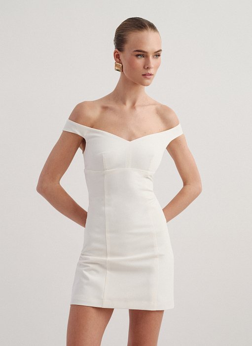 Γυναικείο υφασμάτινο off-shoulder μίνι φόρεμα