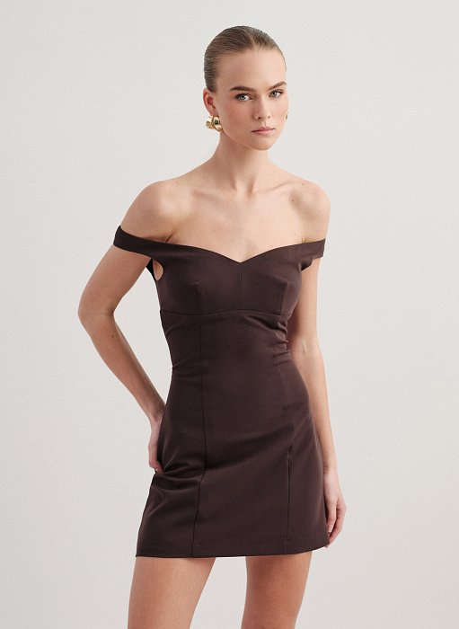 Γυναικείο υφασμάτινο off-shoulder μίνι φόρεμα