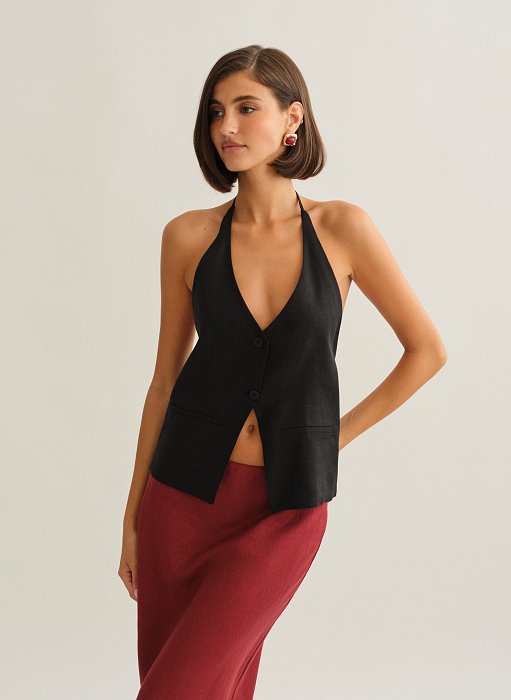 Γυναικείο λινό halter γιλέκο