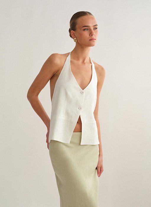Γυναικείο λινό halter γιλέκο