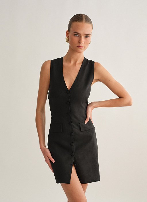 Product: Linen mini buttoned dress