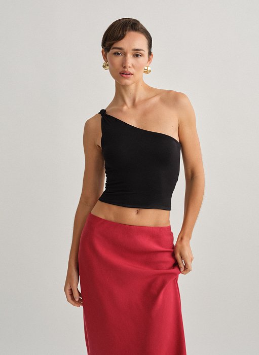 Γυναικείο one-shoulder bamboo τοπ με κόμπο