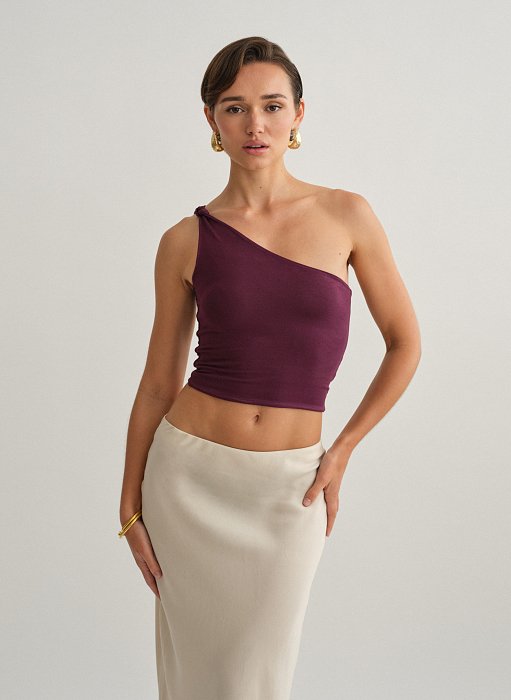 Γυναικείο one-shoulder bamboo τοπ με κόμπο