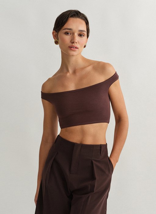 Γυναικείο off-shoulder crop τοπ bamboo