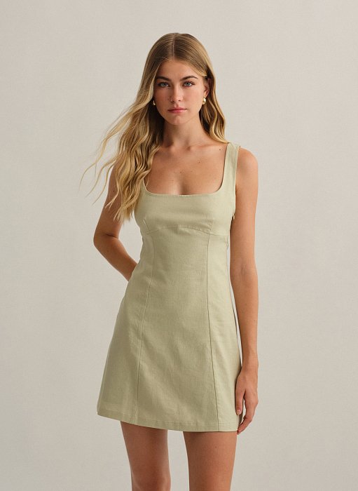 Γυναικείο αμάνικο λινό μίνι φόρεμα με δέσιμο στην πλάτη
