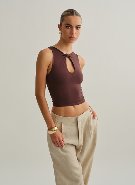 Γυναικεία αμάνικη μπλούζα bamboo με κόμπο