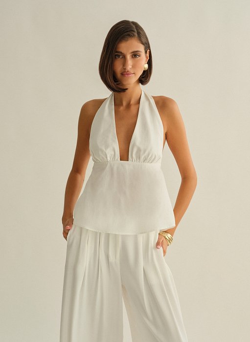 Γυναικεία υφασμάτινη halter μπλούζα