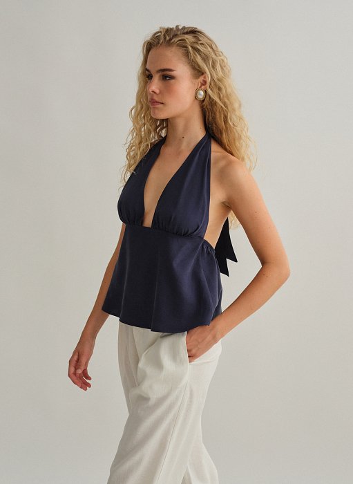 Γυναικεία υφασμάτινη halter μπλούζα