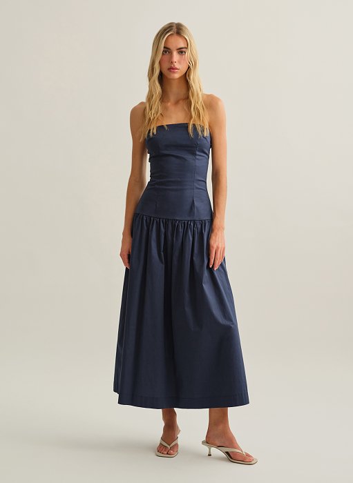 Product: Strapless maxi poplin dress