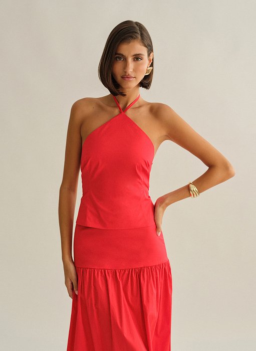 Γυναικείο halter τοπ ποπλίνα με χιαστί πλάτη