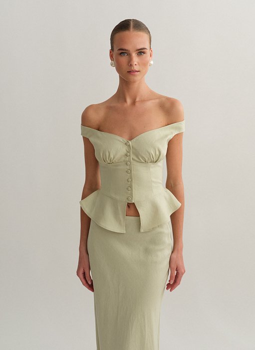 Προϊόν: Off-shoulder λινό τοπ με κουμπιά