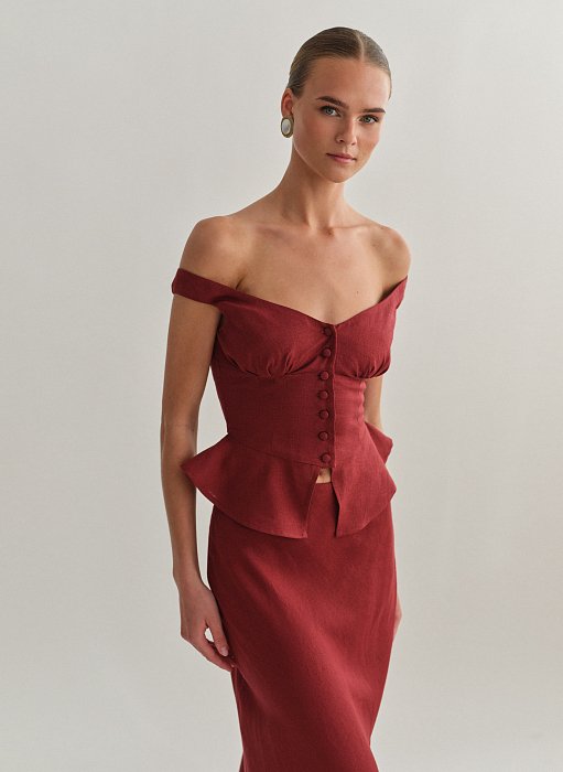 Προϊόν: Off-shoulder λινό τοπ με κουμπιά