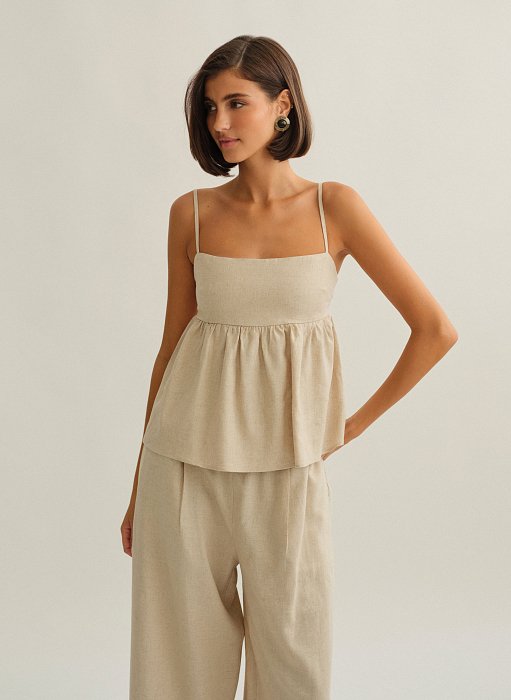 Γυναικεία λινή μπλούζα peplum