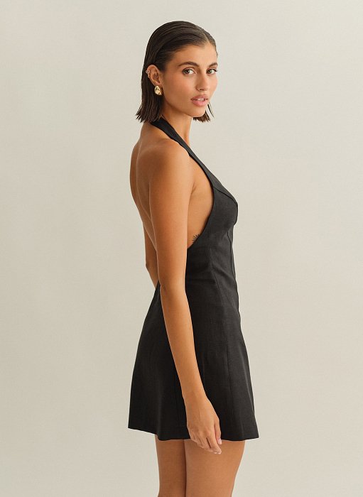 Γυναικείο λινό halter μίνι φόρεμα