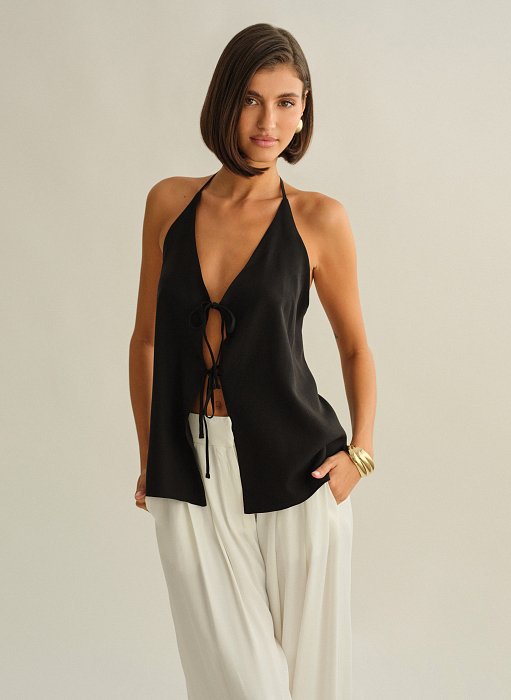 Γυναικείο υφασμάτινο halter τοπ με δέσιμο