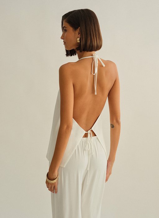 Γυναικείο υφασμάτινο halter τοπ με δέσιμο