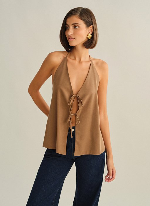 Γυναικείο υφασμάτινο halter τοπ με δέσιμο