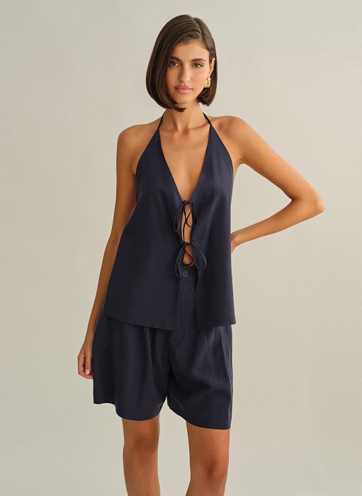 Γυναικείο υφασμάτινο halter τοπ με δέσιμο