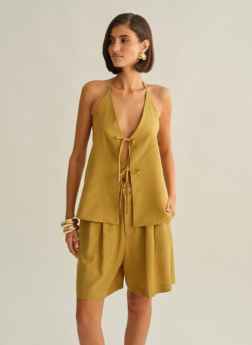 Γυναικείο υφασμάτινο halter τοπ με δέσιμο