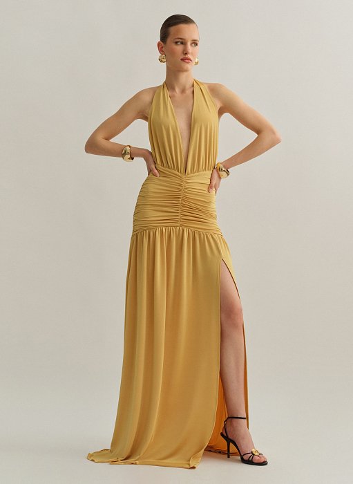 Product: Maxi ruched halter dress