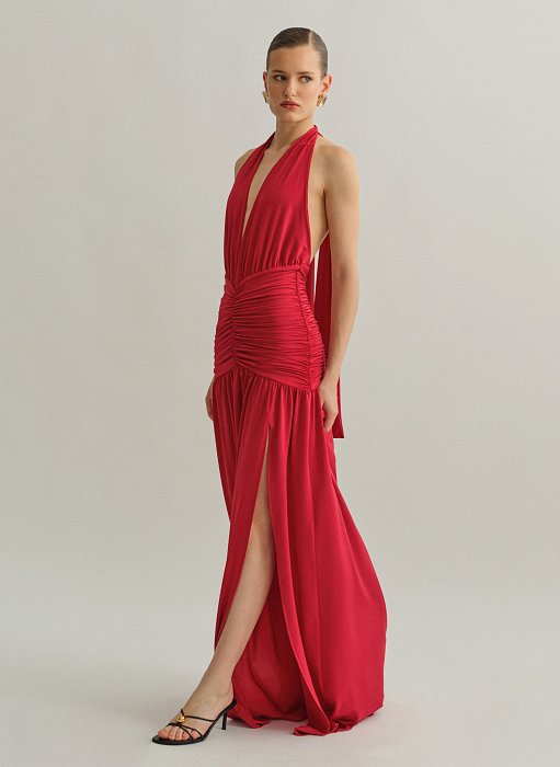 Product: Maxi ruched halter dress