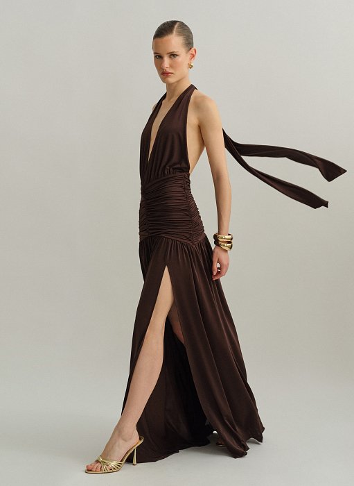 Product: Maxi ruched halter dress