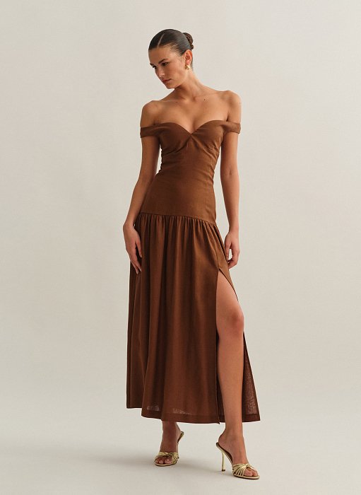 Product: Off-shoulder linen midi dress
