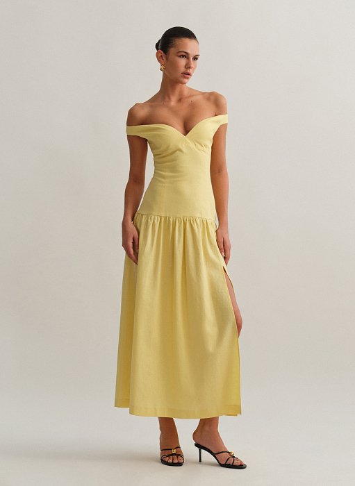 Product: Off-shoulder linen midi dress