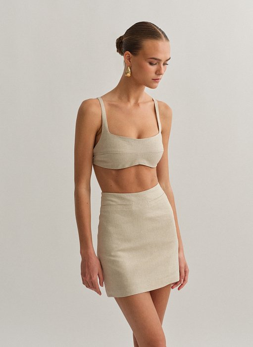 Γυναικείο λινό crop τοπ