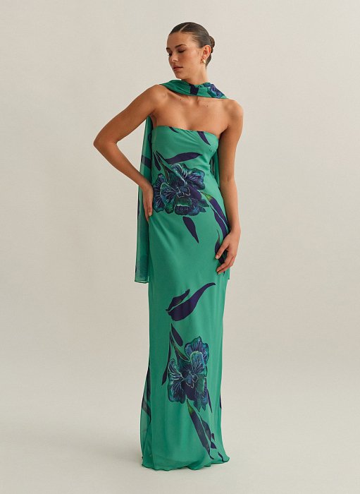 Γυναικείο εμπριμέ στράπλες φόρεμα