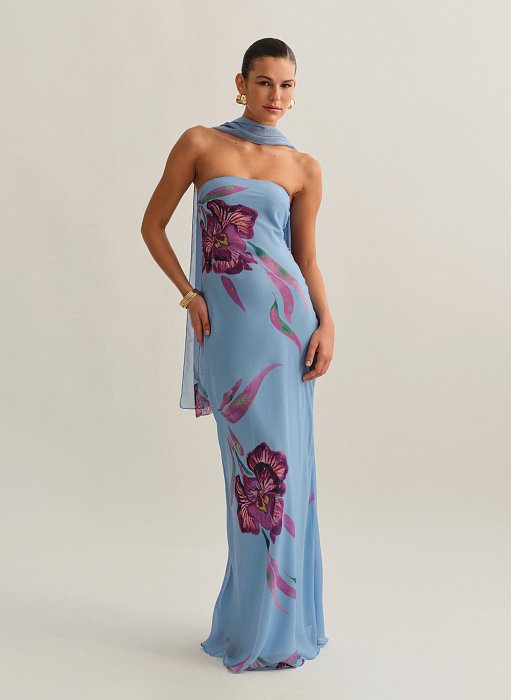 Γυναικείο εμπριμέ στράπλες φόρεμα