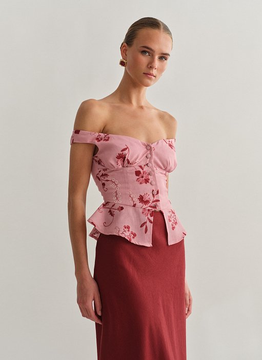 Γυναικείο off-shoulder εμπριμέ τοπ