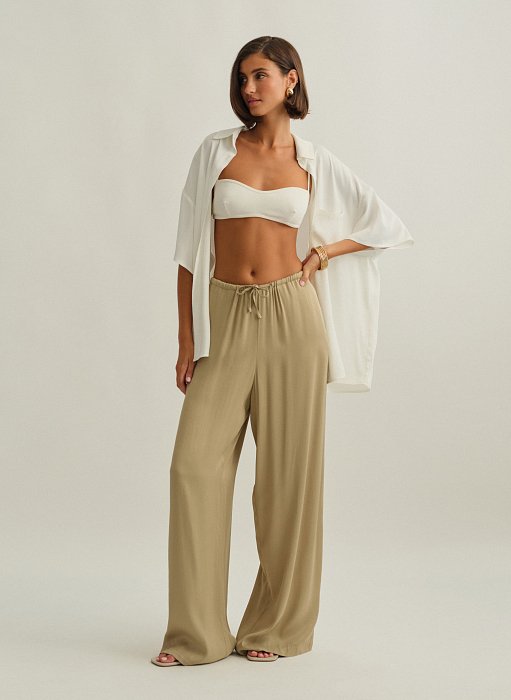 Γυναικείο σατέν παντελόνι με λάστιχο