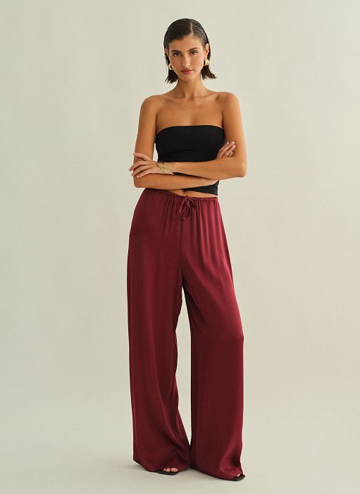 Γυναικείο σατέν παντελόνι με λάστιχο