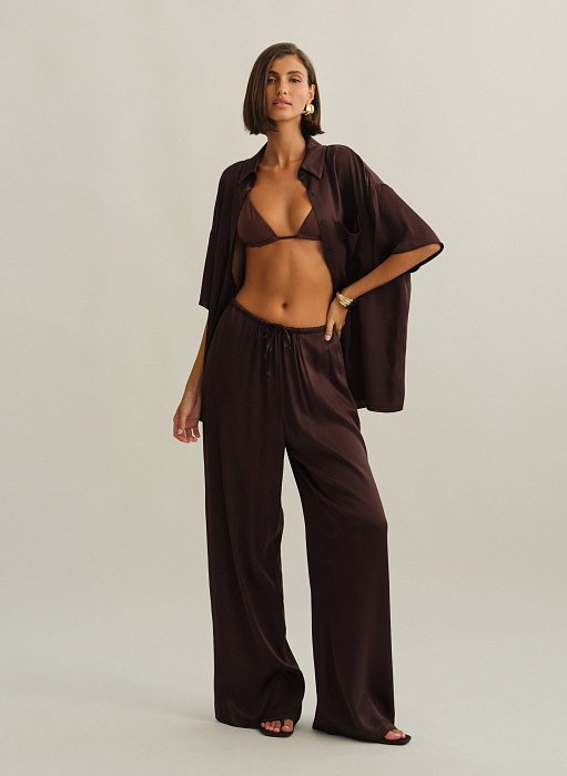 Γυναικείο σατέν παντελόνι με λάστιχο