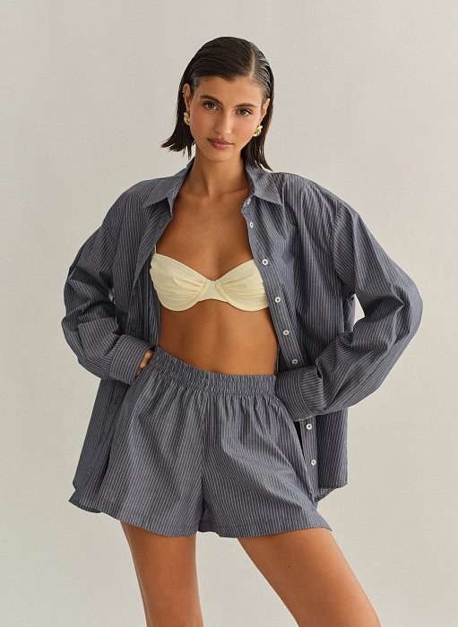 Γυναικείο ριγέ σορτς ποπλίνα