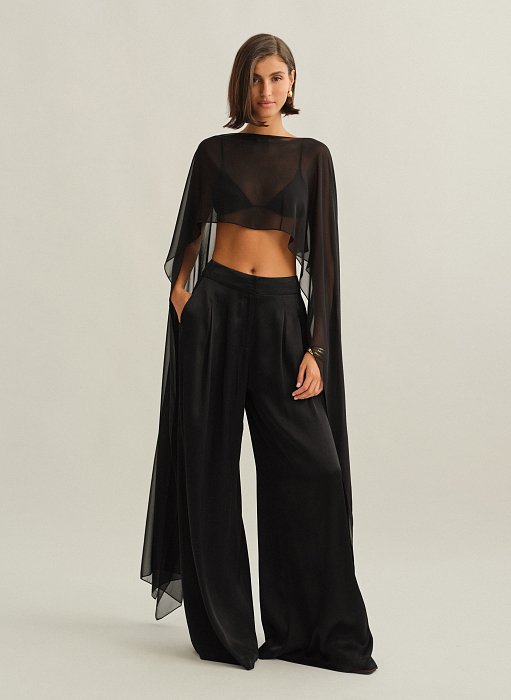 Γυναικείο ριχτό σατέν παντελόνι με πιέτες