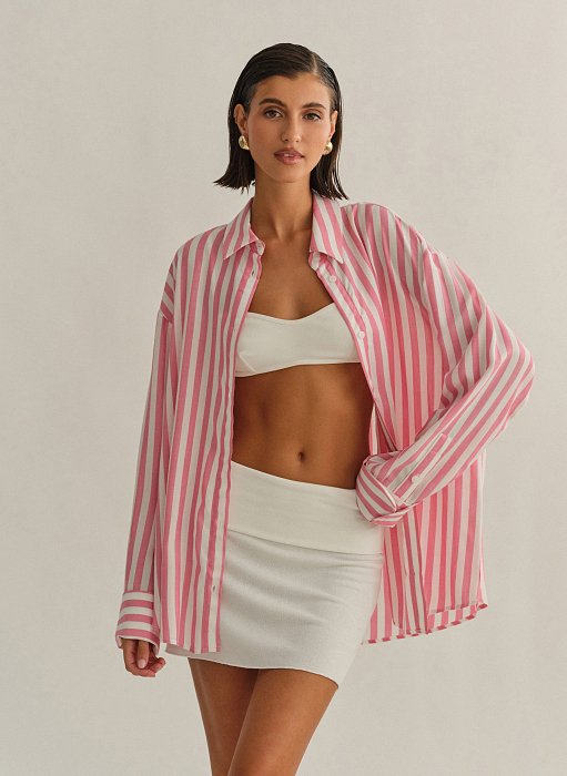 Γυναικείο ριγέ oversized πουκάμισο ποπλίνα