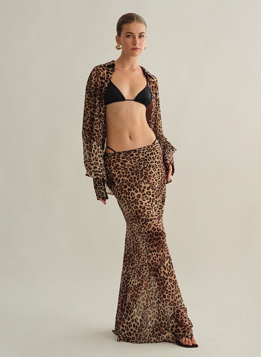 Γυναικεία ημιδιάφανη μακριά φούστα σε animal print