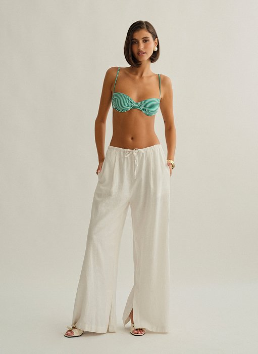 Γυναικείο λινό παντελόνι με κορδόνι στη μέση