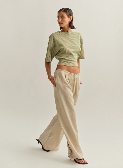 Γυναικείο λινό παντελόνι με κορδόνι στη μέση