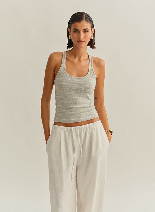 Γυναικεία βαμβακερή αμάνικη ριγέ μπλούζα