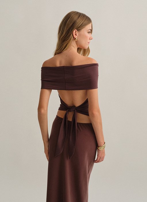 Γυναικείο off-shoulder τοπ bamboo με δέσιμο
